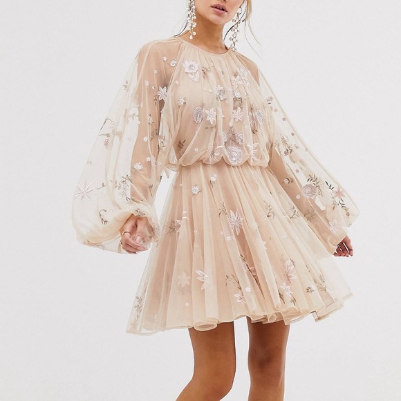 Asos Edition Floral Beaded Mesh Dress 